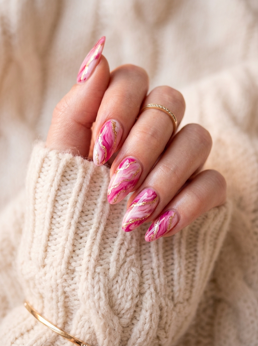 Pink Marble nail design